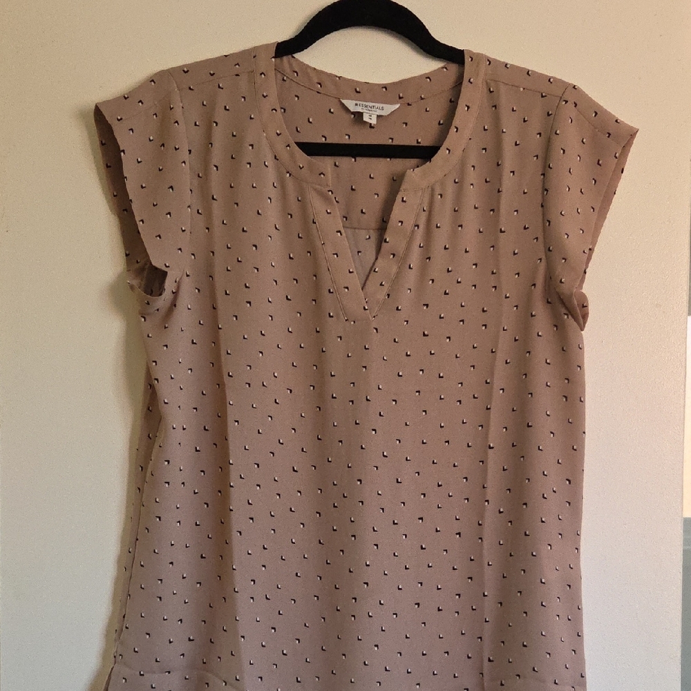 Reitmans Taupe Blouse with Black Dots